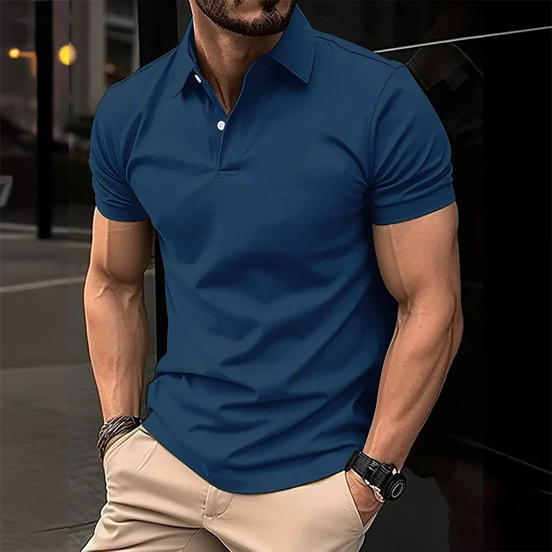 Men's Casual Solid Color Buttoned Short Sleeve Polo Shirt