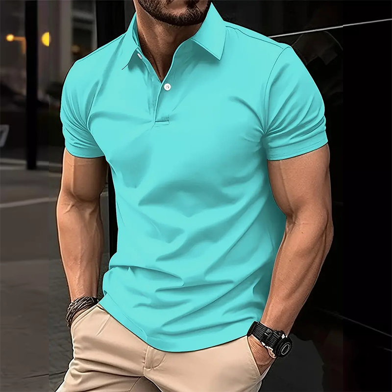 Men's Casual Solid Color Buttoned Short Sleeve Polo Shirt