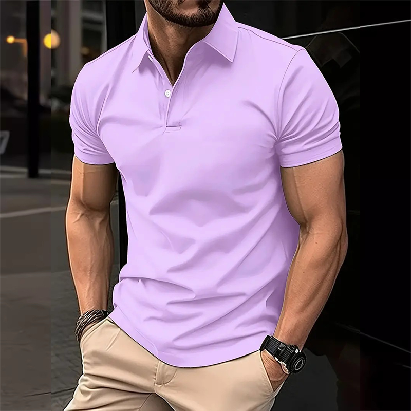 Men's Casual Solid Color Buttoned Short Sleeve Polo Shirt