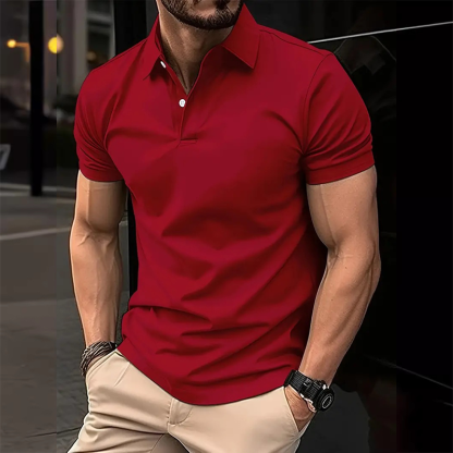 Men's Casual Solid Color Buttoned Short Sleeve Polo Shirt