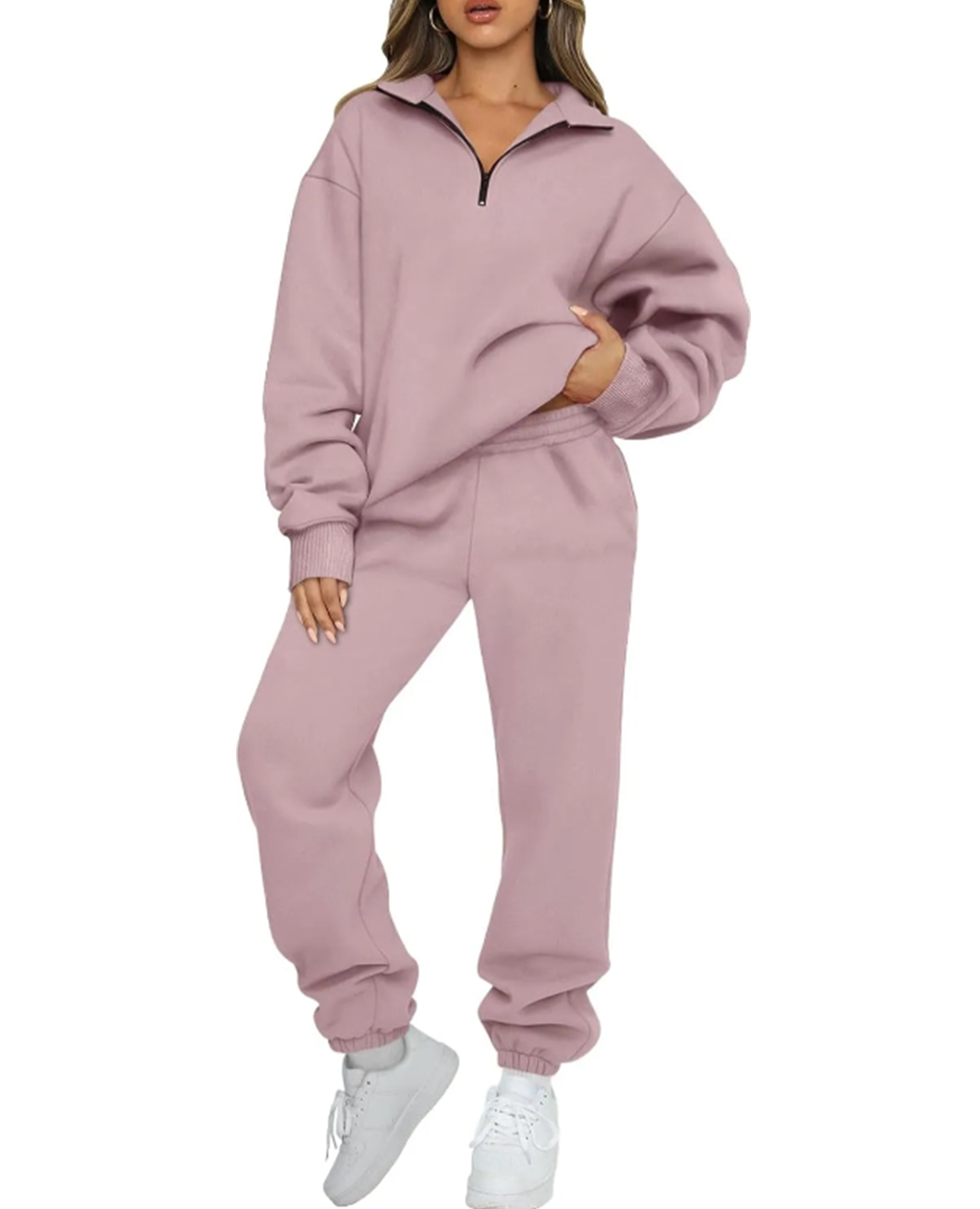 💖 New 💃 Women's Sweatsuits 2 Piece Outfits Long Sleeve Half Zip Pullover and Baggy Sweatpants with Pockets