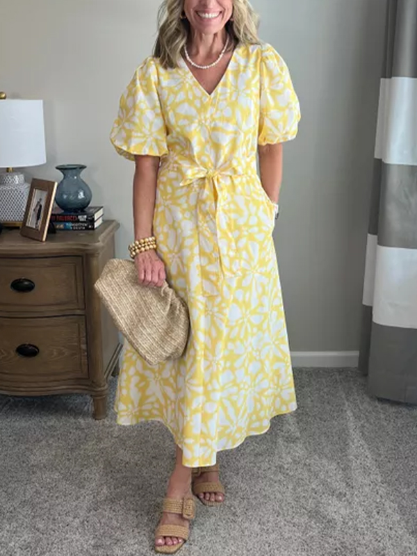 NEW🔥Women's Puff-Sleeve Poplin Midi Dress