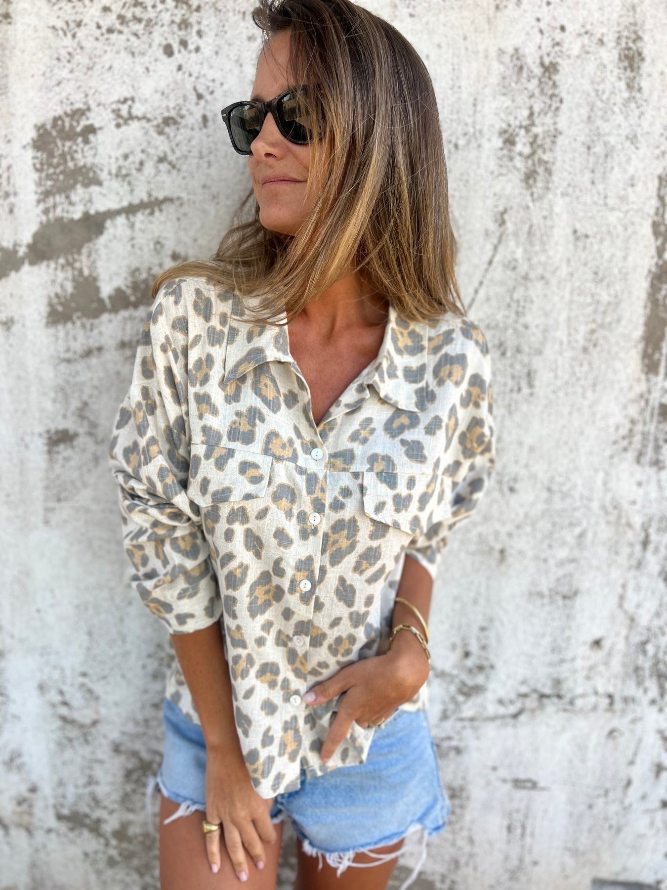 Leopard Printed Linen Blouse