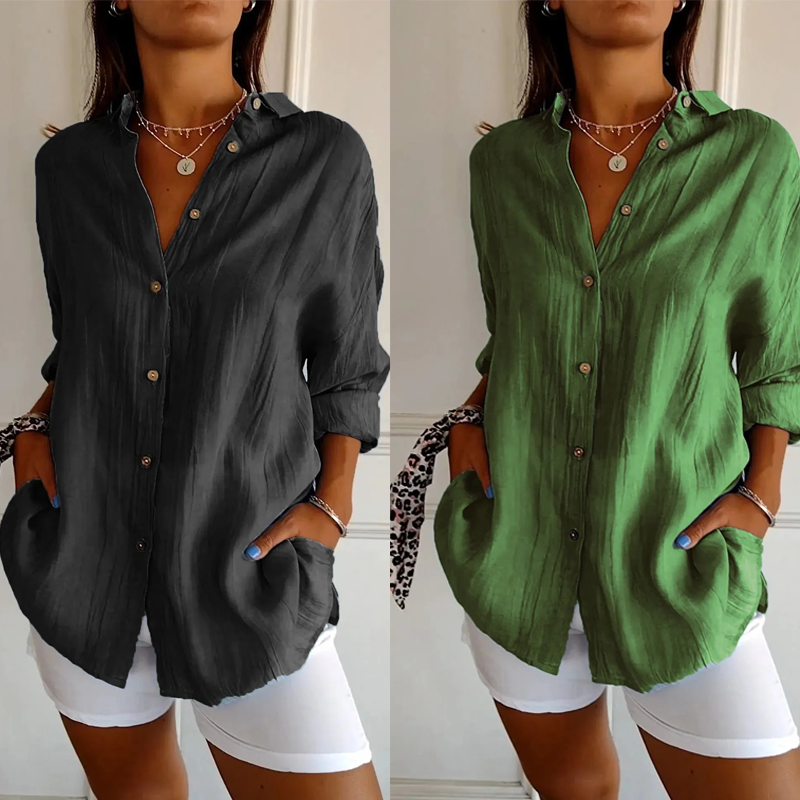 🌷Classic Pleated Textured Single-Breasted Lapel Shirt for Women