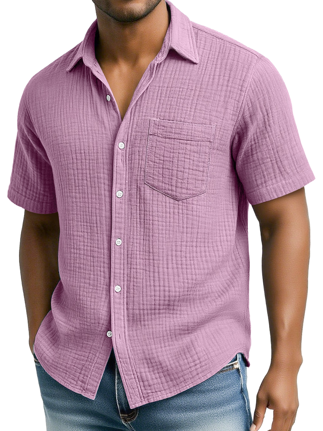Men's Daily Pleated Texture Casual Pocket Comfort Short Sleeve Shirt