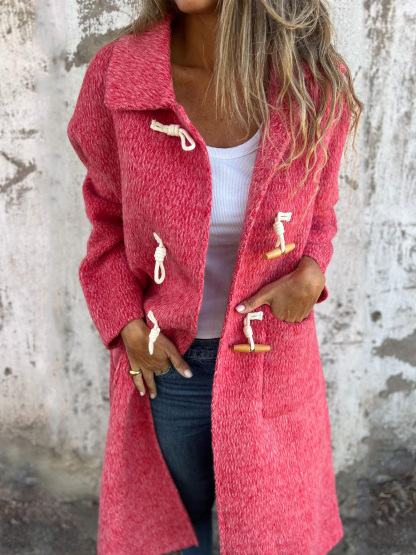 Women's Woolen Horn Button Long-sleeved Coat