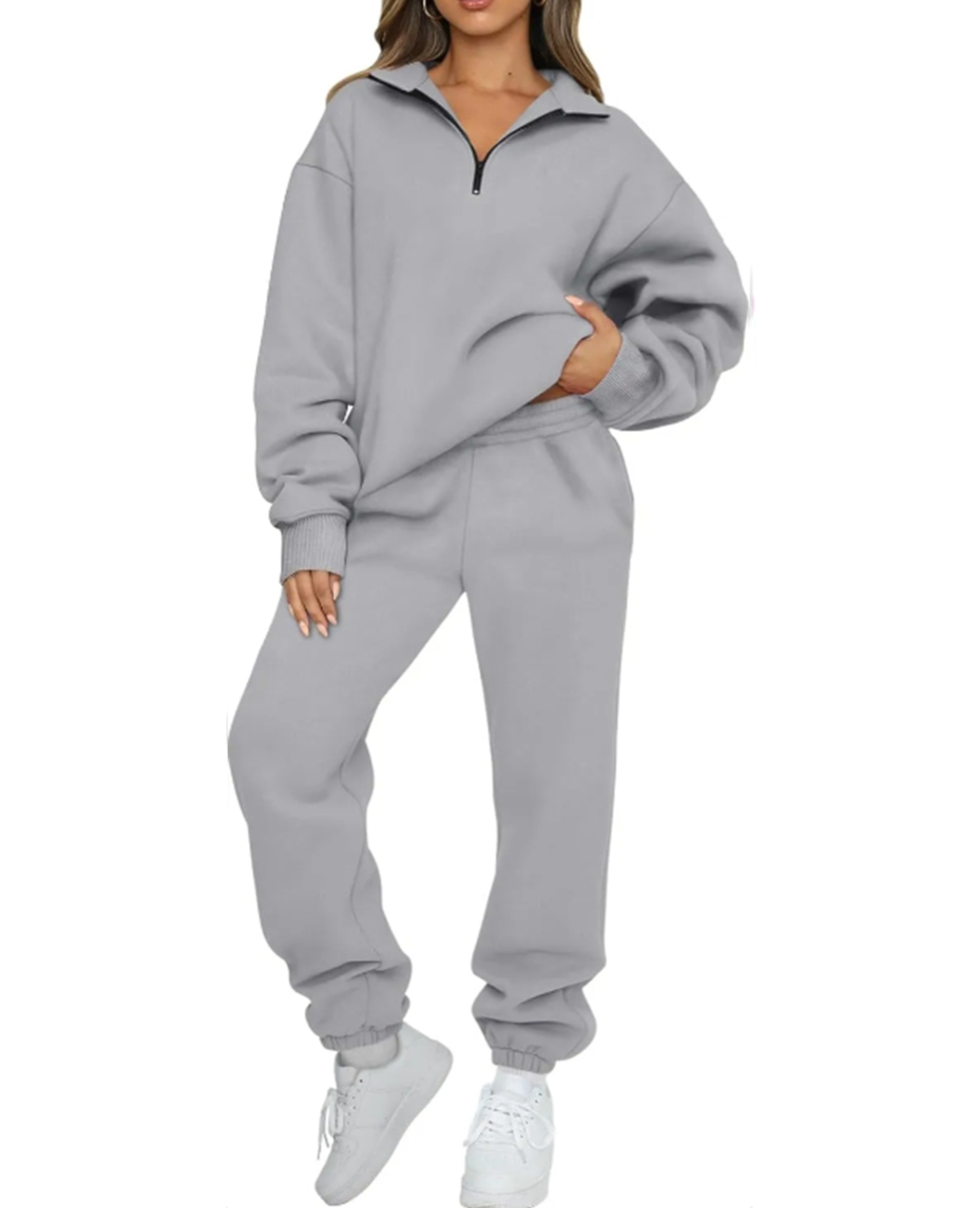 💖 New 💃 Women's Sweatsuits 2 Piece Outfits Long Sleeve Half Zip Pullover and Baggy Sweatpants with Pockets
