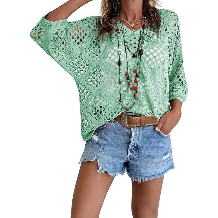 New Arrivals🔥 Women's Bohemian-Inspired Beige Crochet Top with V-Neck