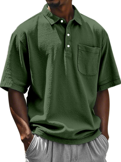 Men's Daily Solid Color Textured Lapel Short-sleeved Polo Shirt