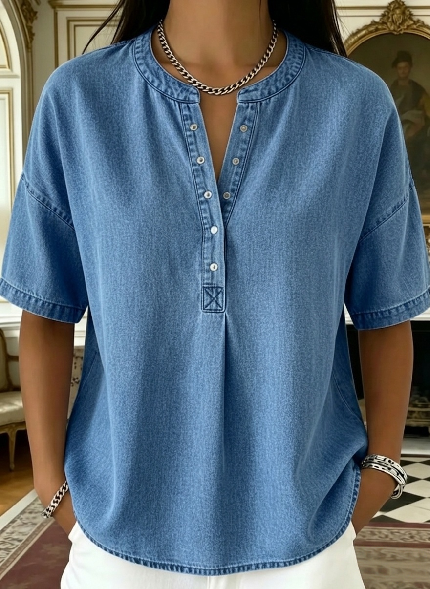 New Arrivals🔥Women's Casual Denim Henley Top