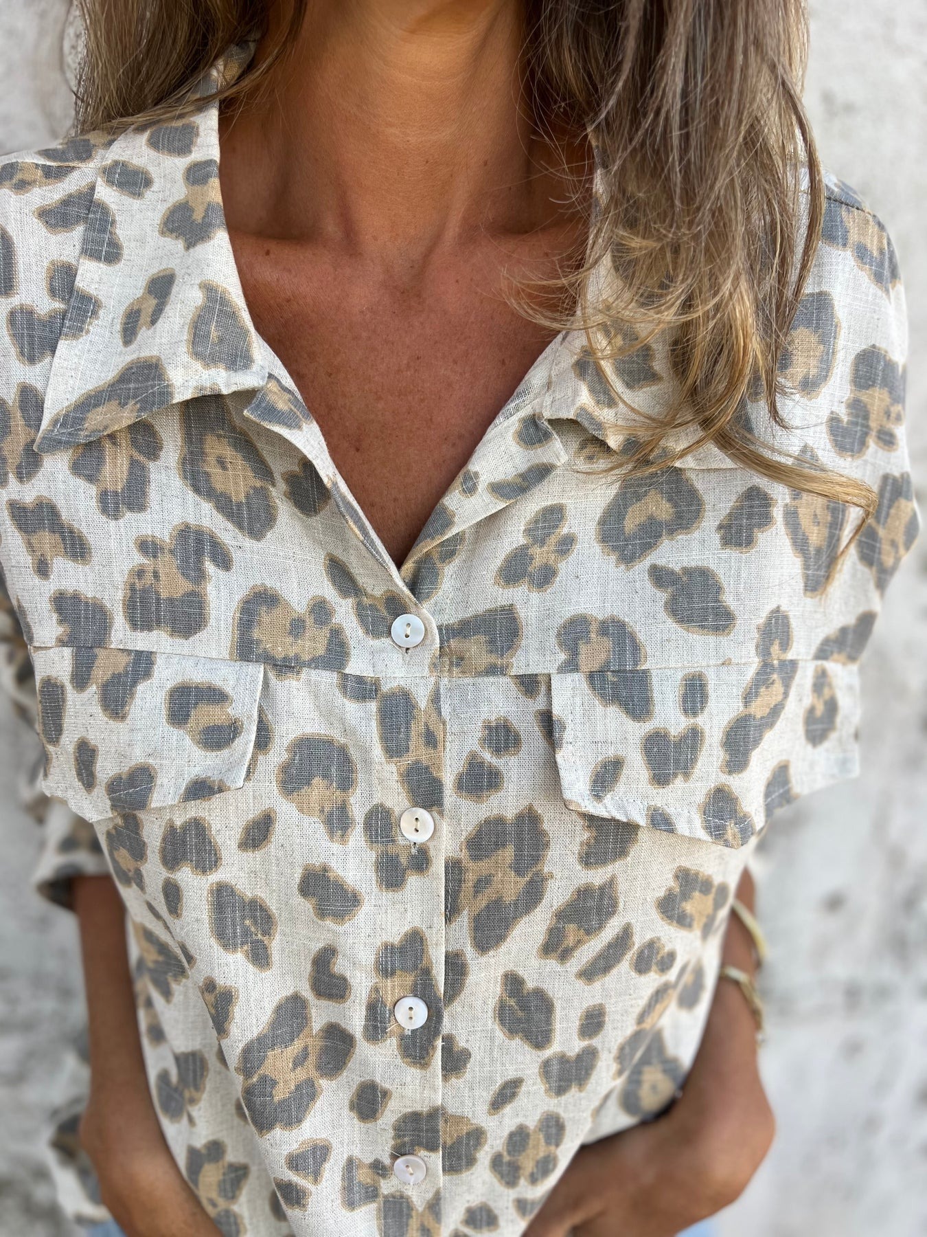 Leopard Printed Linen Blouse