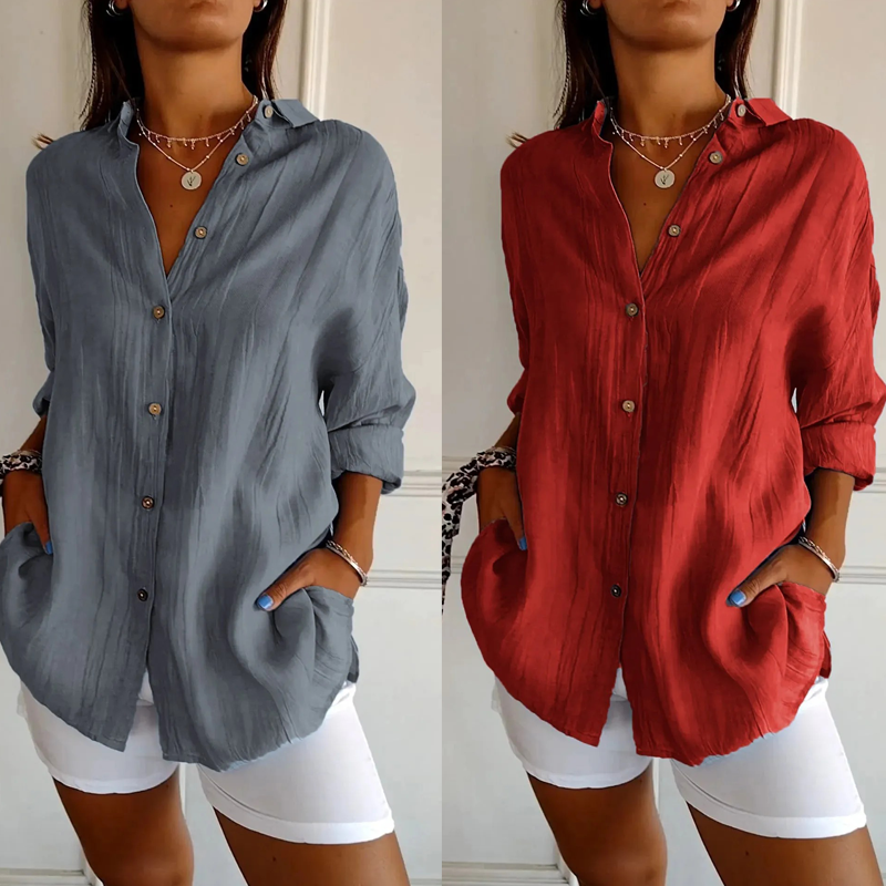 🌷Classic Pleated Textured Single-Breasted Lapel Shirt for Women