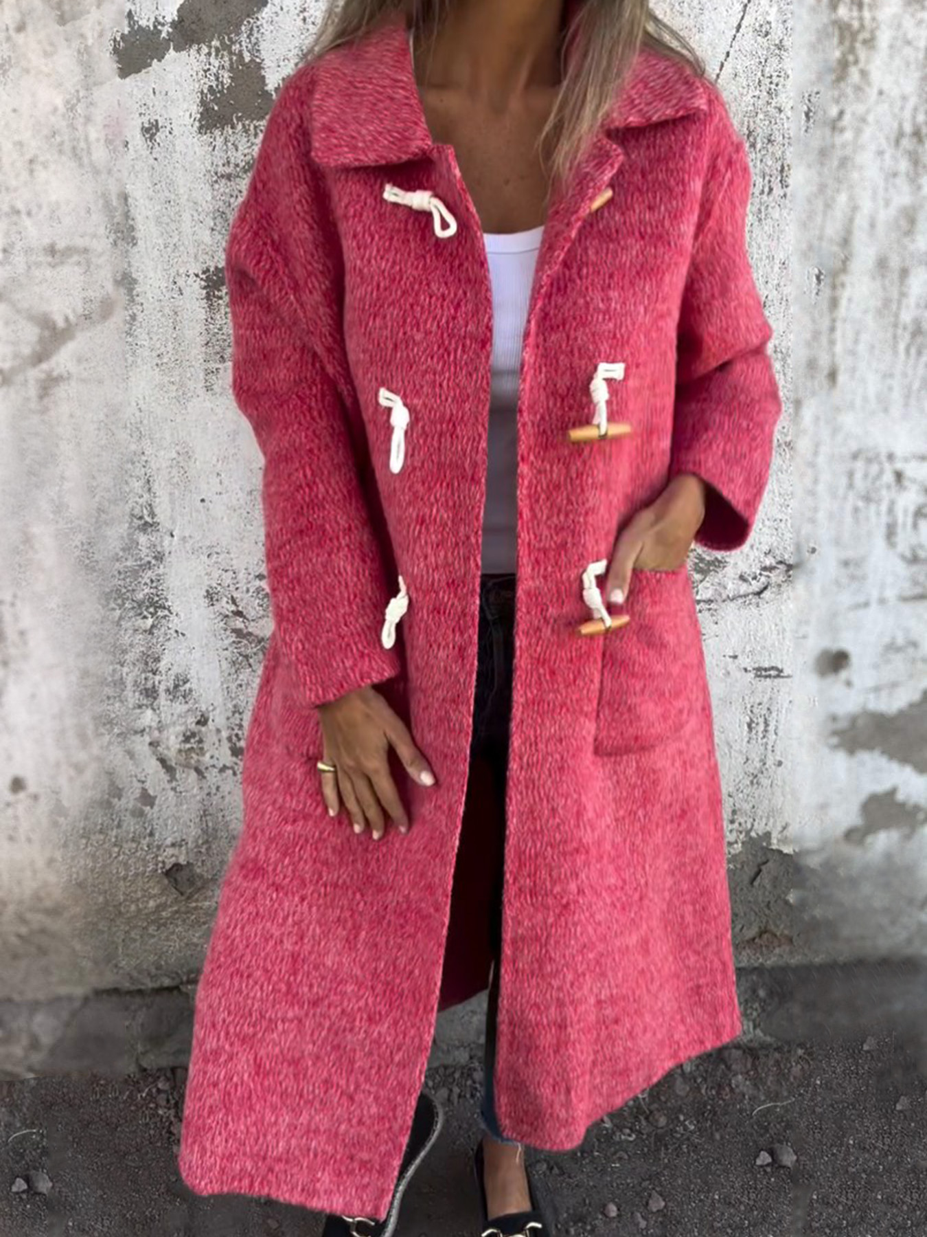 Women's Woolen Horn Button Long-sleeved Coat