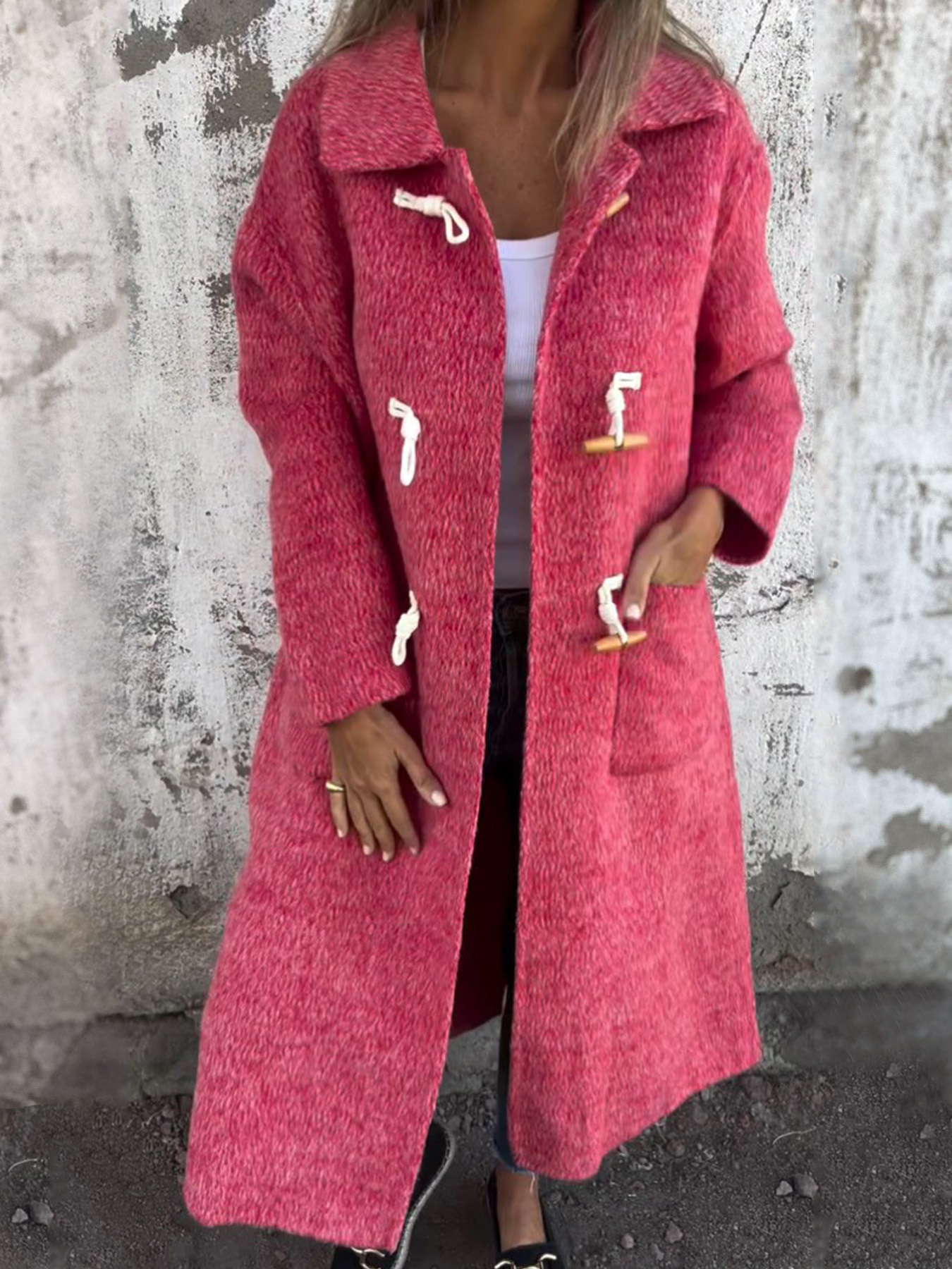 Women's Woolen Horn Button Long-sleeved Coat