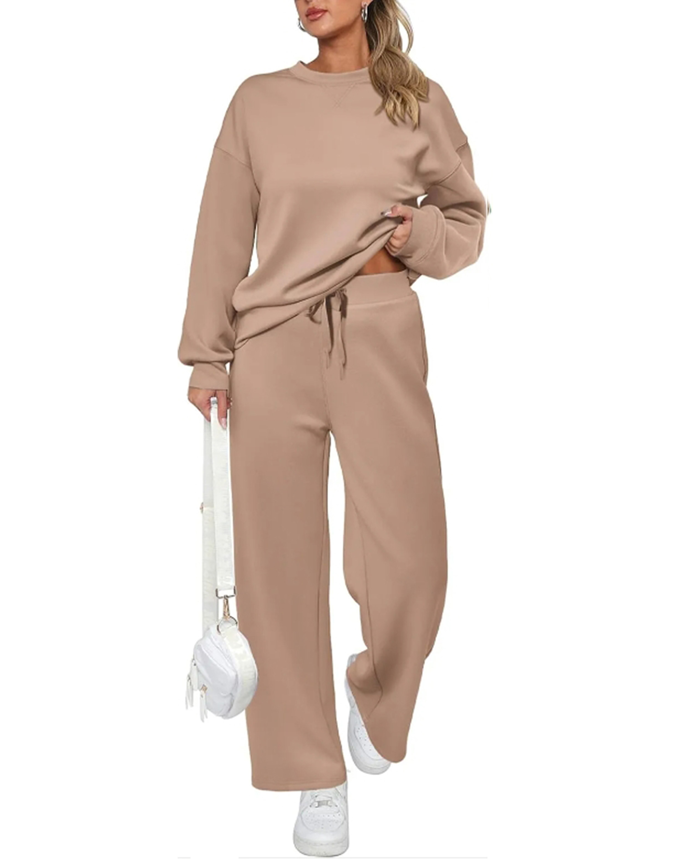 Women's Cotton Two-Piece Oversized Half-Zip Sweatshirt Wide Leg Sweatpants Casual Suit