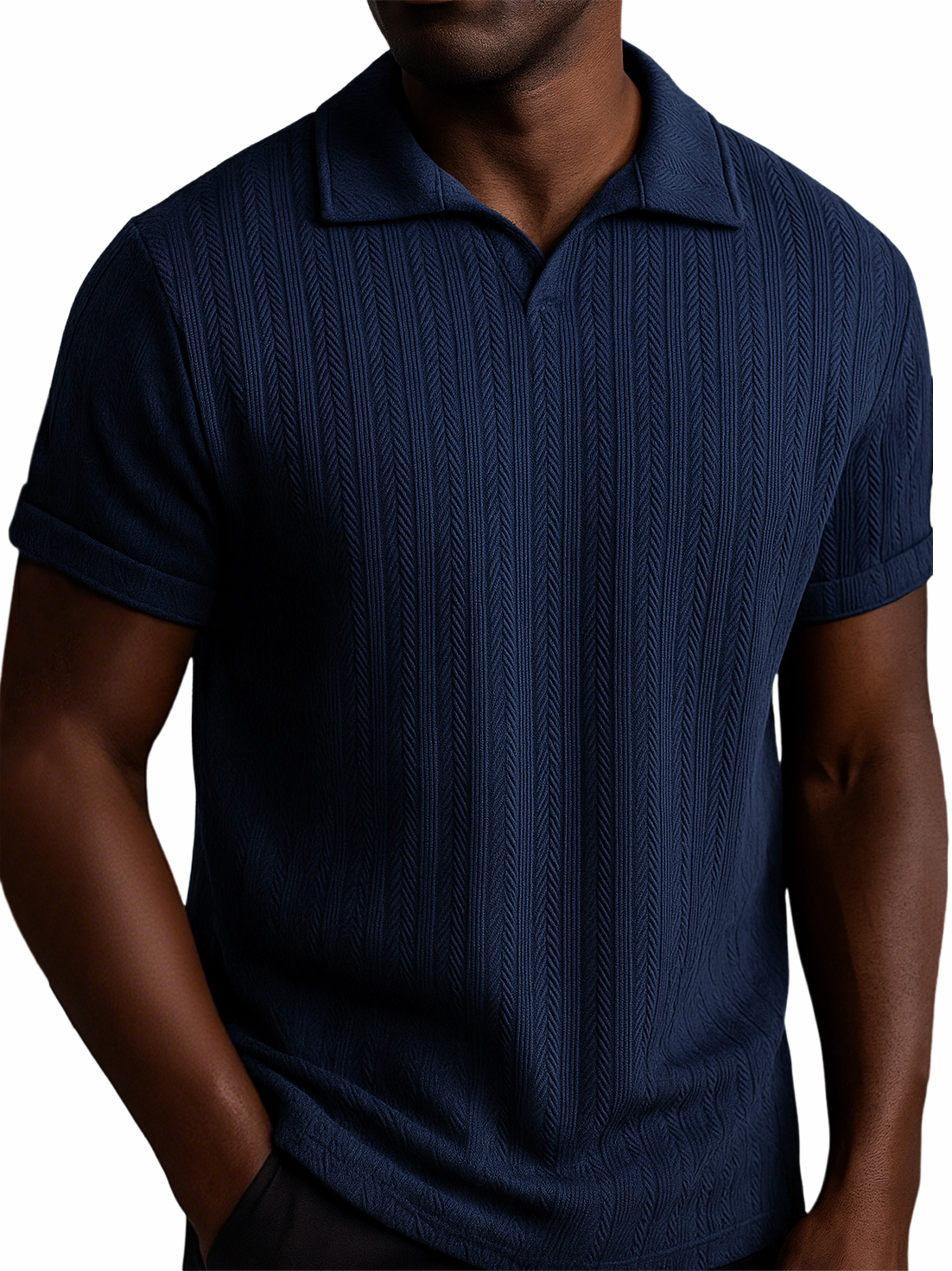 Men's Textured Striped V-neck Casual Daily Versatile Polo Top