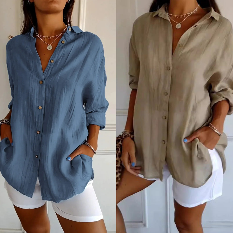 🌷Classic Pleated Textured Single-Breasted Lapel Shirt for Women