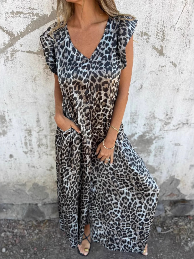 New Arrivals🔥 Women's V-neck Petal Sleeve Leopard Print Jumpsuit