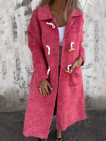 Women's Woolen Horn Button Long-sleeved Coat