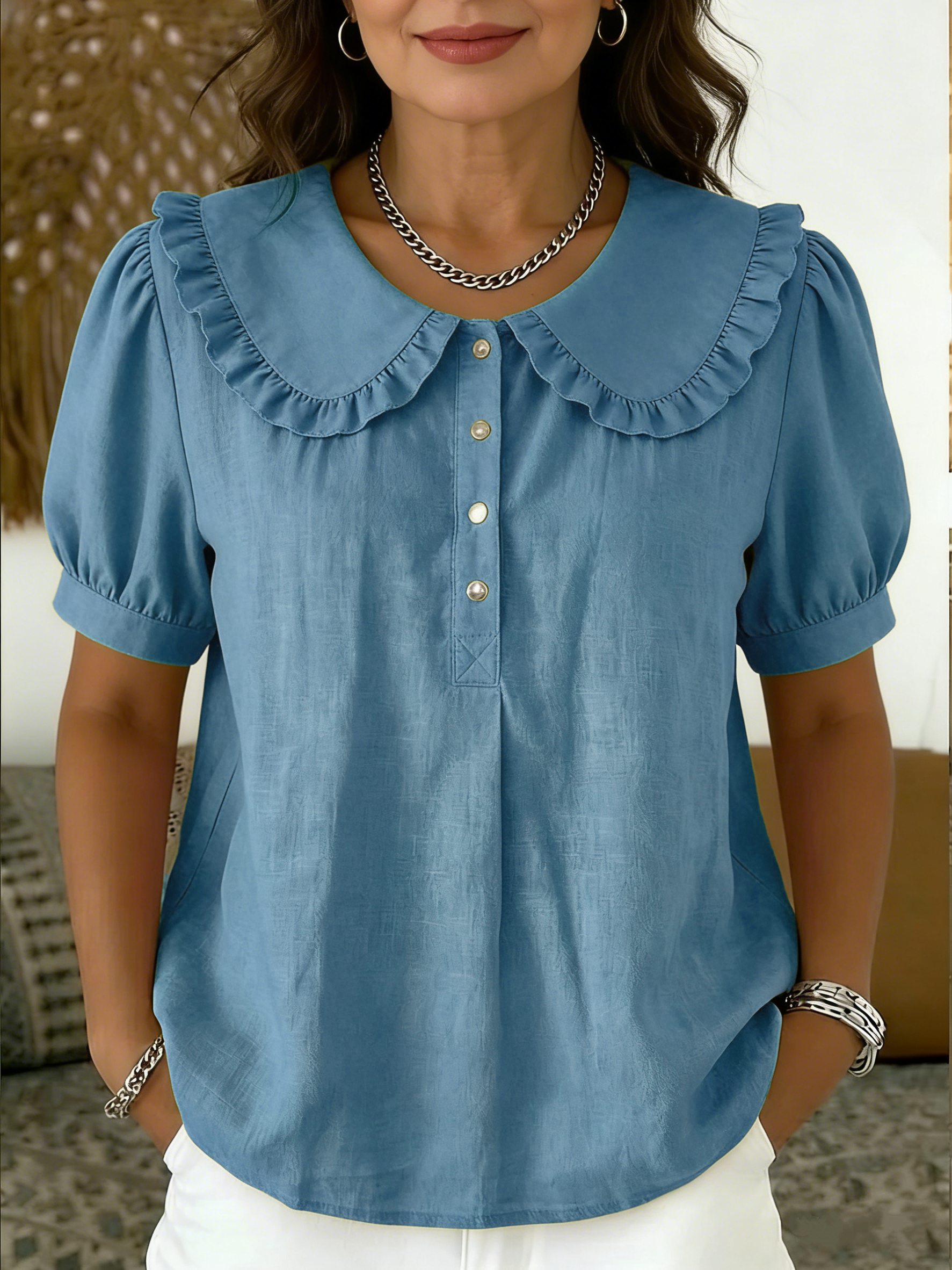 NEW Vintage-Inspired Cotton-Linen Polo Shirt - Soft Textured Casual Top