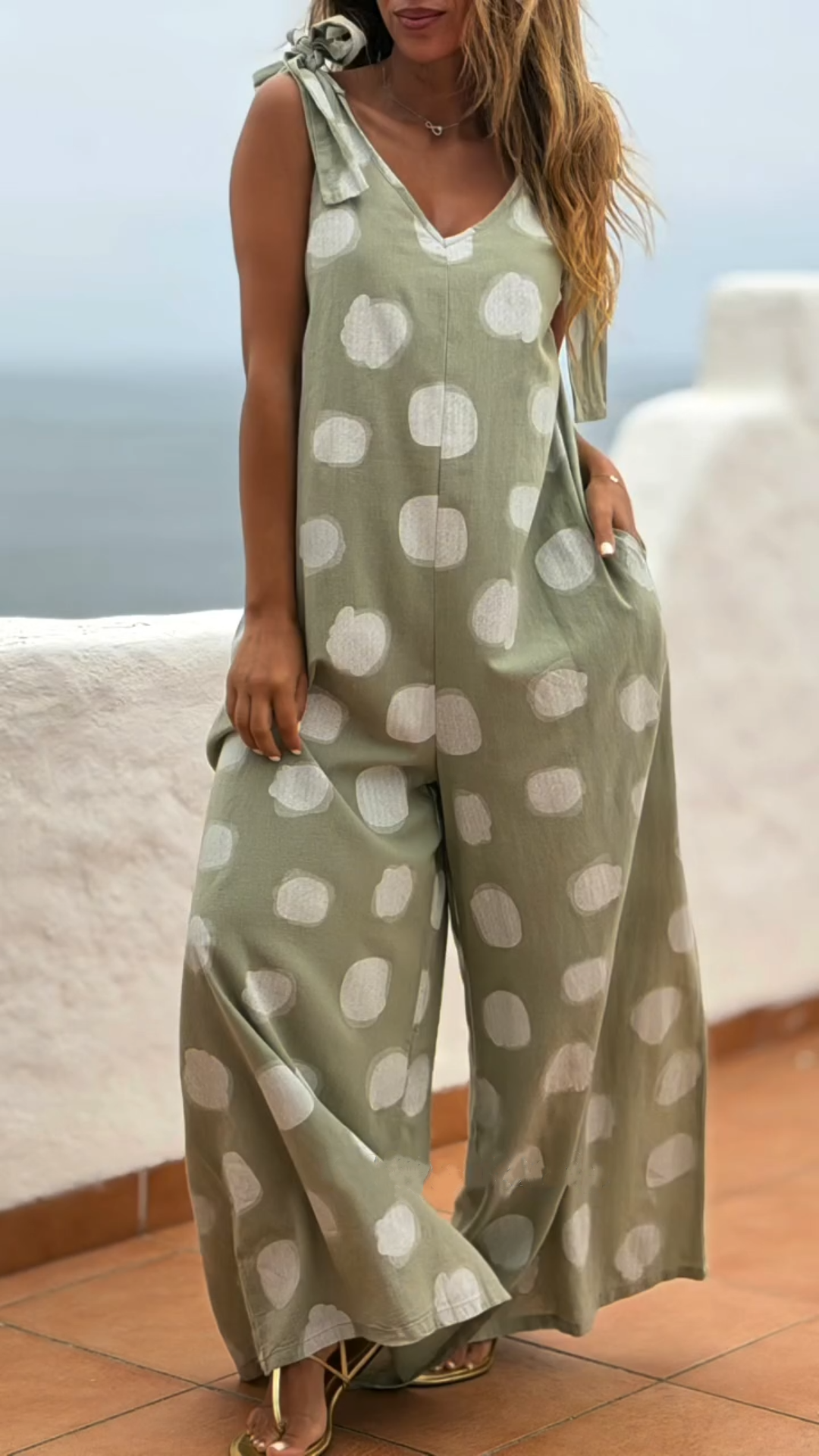 New Arrivals🔥 Women's Polka dot cotton and linen jumpsuit
