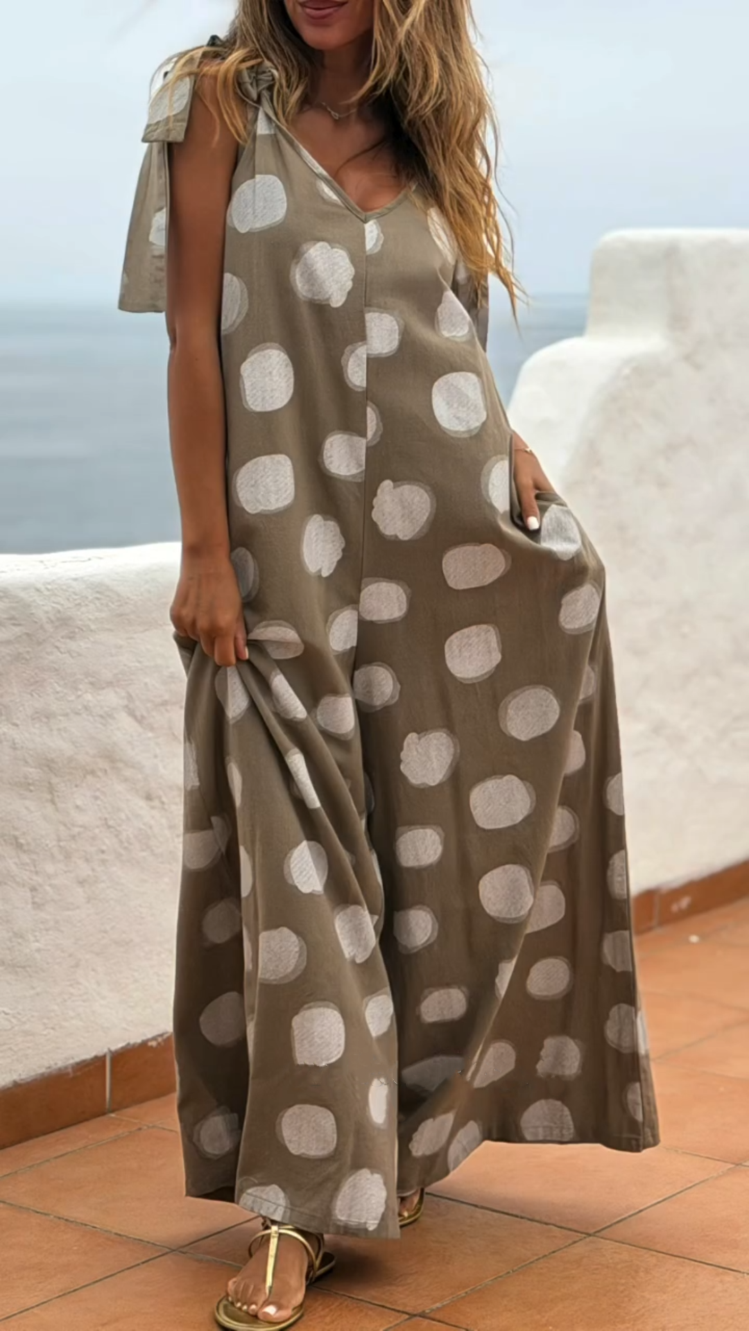 New Arrivals🔥 Women's Polka dot cotton and linen jumpsuit