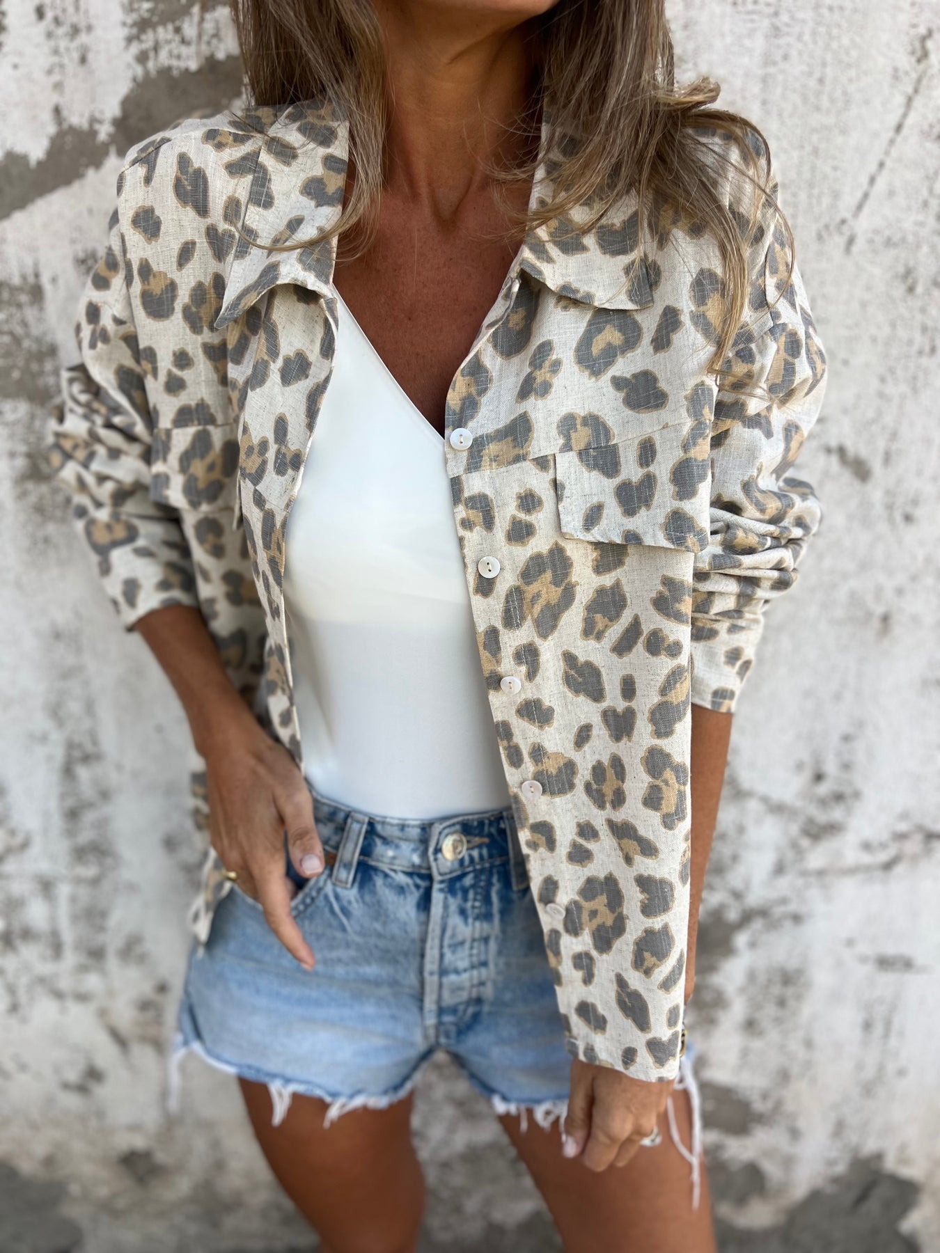 Leopard Printed Linen Blouse