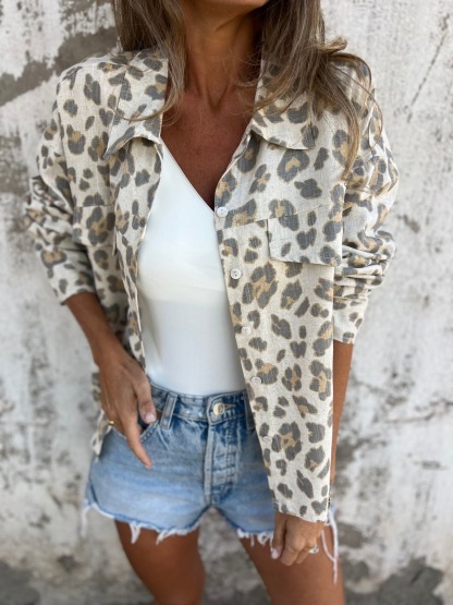 Leopard Printed Linen Blouse