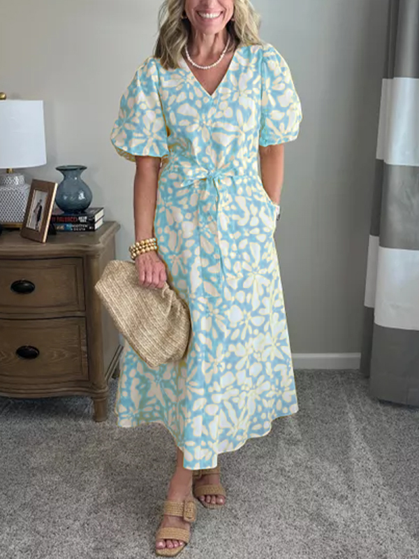 NEW🔥Women's Puff-Sleeve Poplin Midi Dress