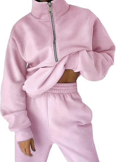 Women's 2 Piece Outfit Fleece Half Zip Sweatshirt Joggers Pants Set Y2K Tracksuit Sweatsuit