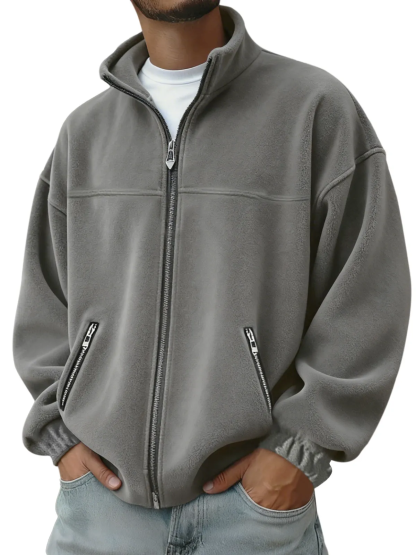 Men's Oversized Stand Collar Full Zip Fleece Jacket
