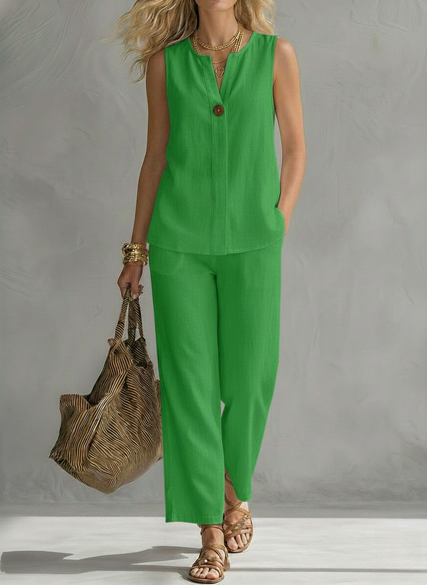New Arrivals🔥Women's Cotton-linen Sleeveless V-neck Top And Pants Set