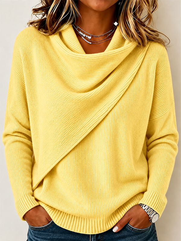 CLEARANCE SALE🔥Women’s Asymmetrical Draped Cowl Neck Relaxed Fit Knit Sweater
