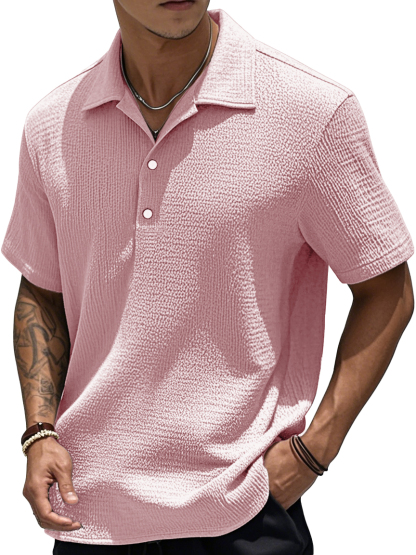  Men's Fashion Retro Pleated Fabric Short-sleeved Polo Shirt 