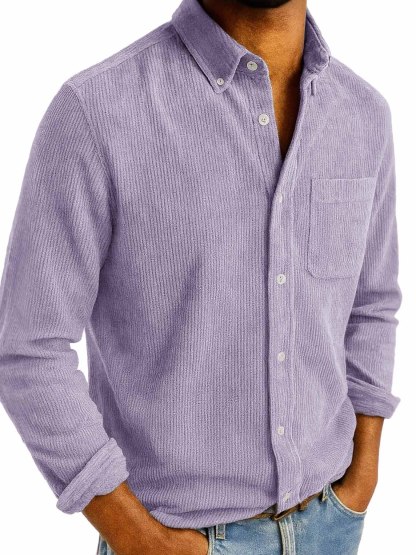 Men's Fashion Retro Daily Casual Corduroy Fabric Lapel Long Sleeve Pocket Shirt