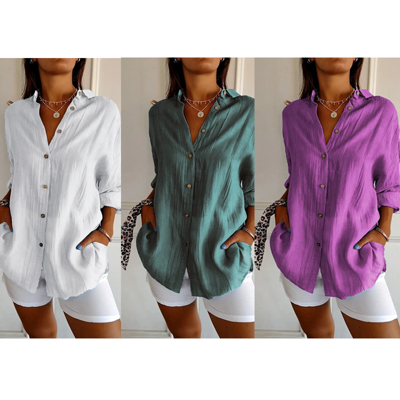🌷Classic Pleated Textured Single-Breasted Lapel Shirt for Women