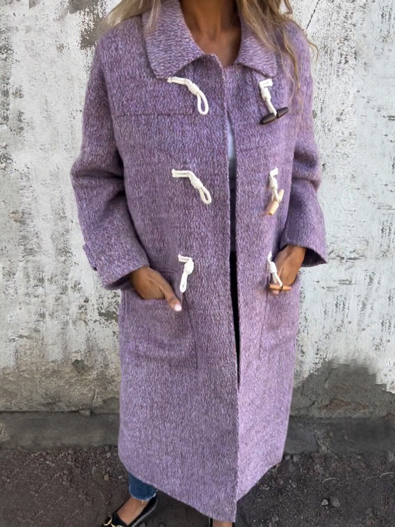 Women's Woolen Horn Button Long-sleeved Coat