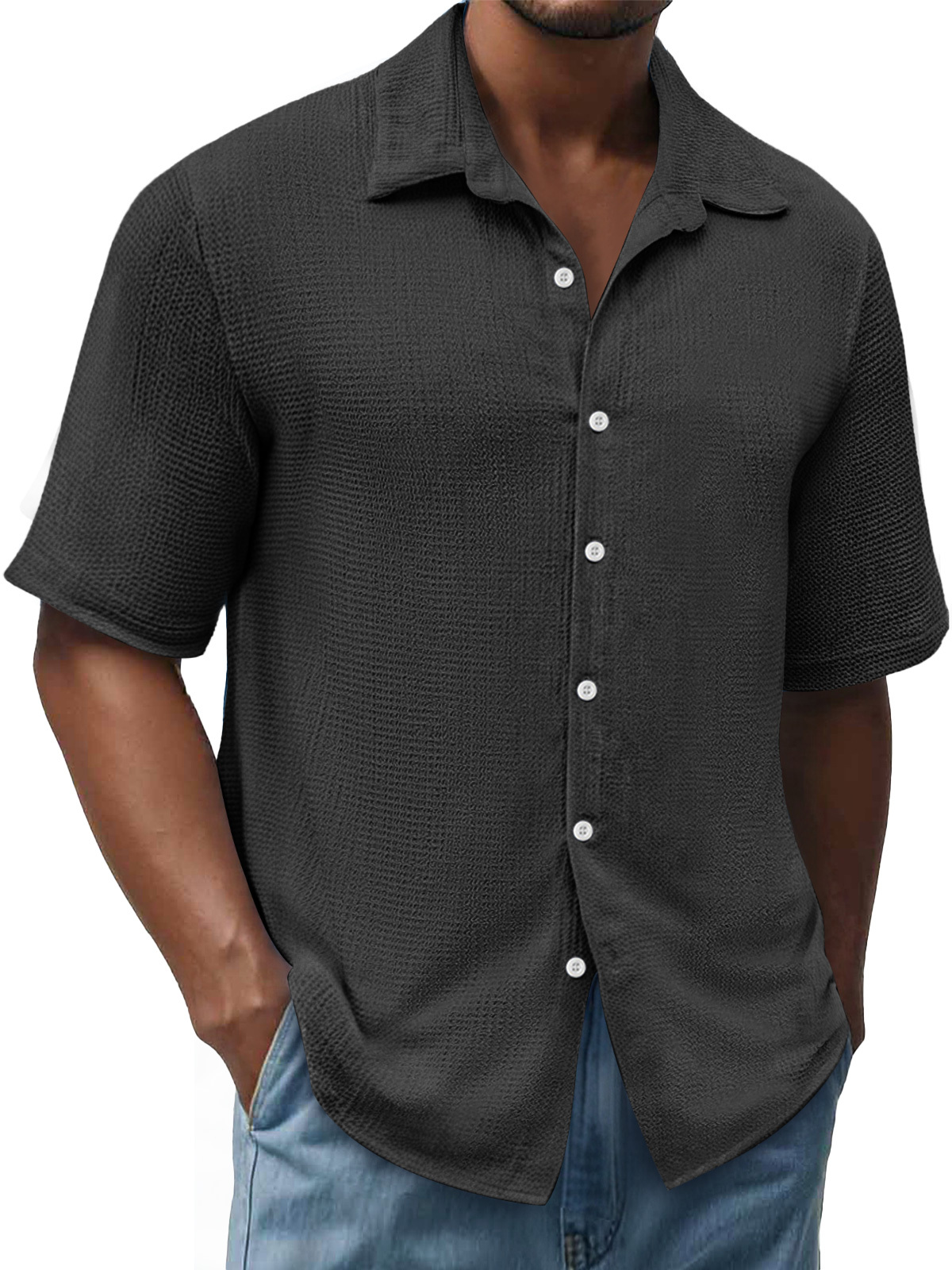 Men's Daily Texture Casual Lapel Comfortable Short Sleeve Shirt