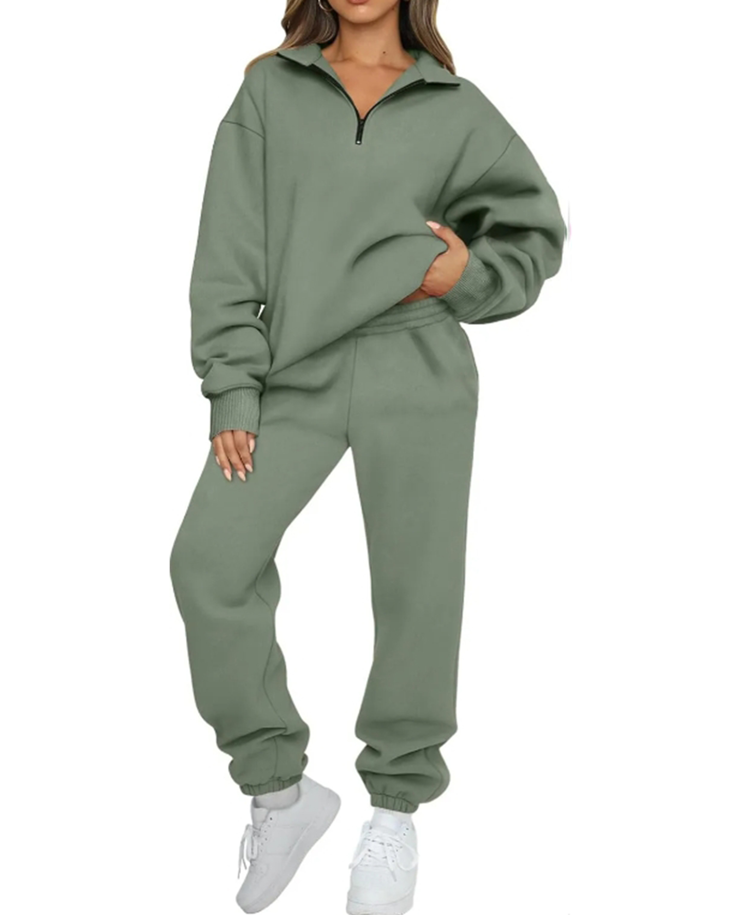 💖 New 💃 Women's Sweatsuits 2 Piece Outfits Long Sleeve Half Zip Pullover and Baggy Sweatpants with Pockets