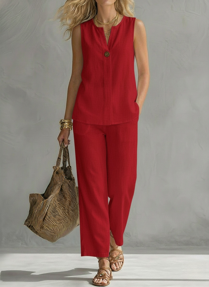 New Arrivals🔥Women's Cotton-linen Sleeveless V-neck Top And Pants Set
