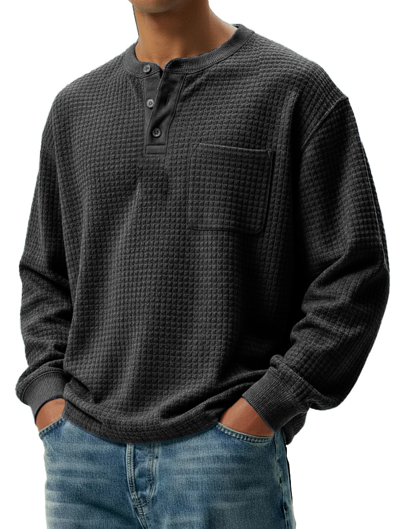 Men's Stylish Casual Retro Pocket Long-sleeved Henley Shirt 