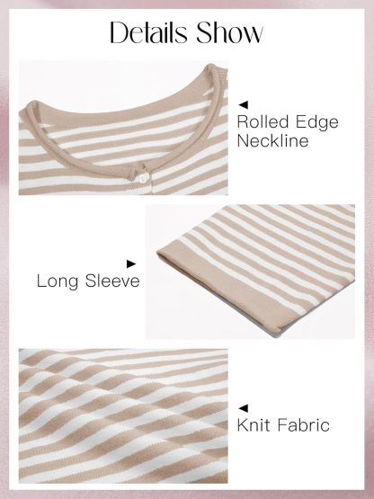 Womens Striped Cardigan Casual Long Sleeve Open Front Button Down Loose Knit Lightweight Fall Sweaters