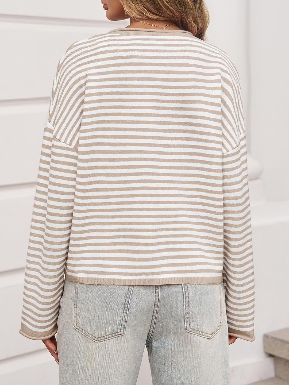 Womens Striped Cardigan Casual Long Sleeve Open Front Button Down Loose Knit Lightweight Fall Sweaters