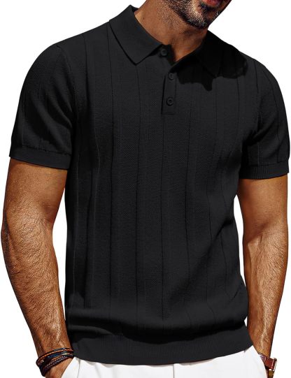 Mens Polo Shirts Short Sleeve Textured Knit Polo Shirt Ribbed Casual Golf Shirts
