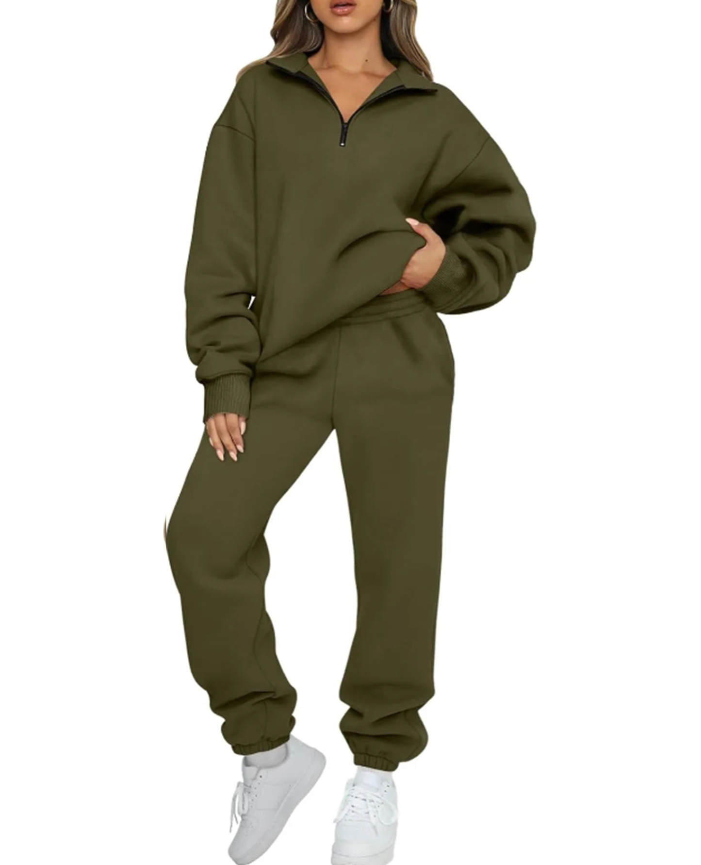 💖 New 💃 Women's Sweatsuits 2 Piece Outfits Long Sleeve Half Zip Pullover and Baggy Sweatpants with Pockets