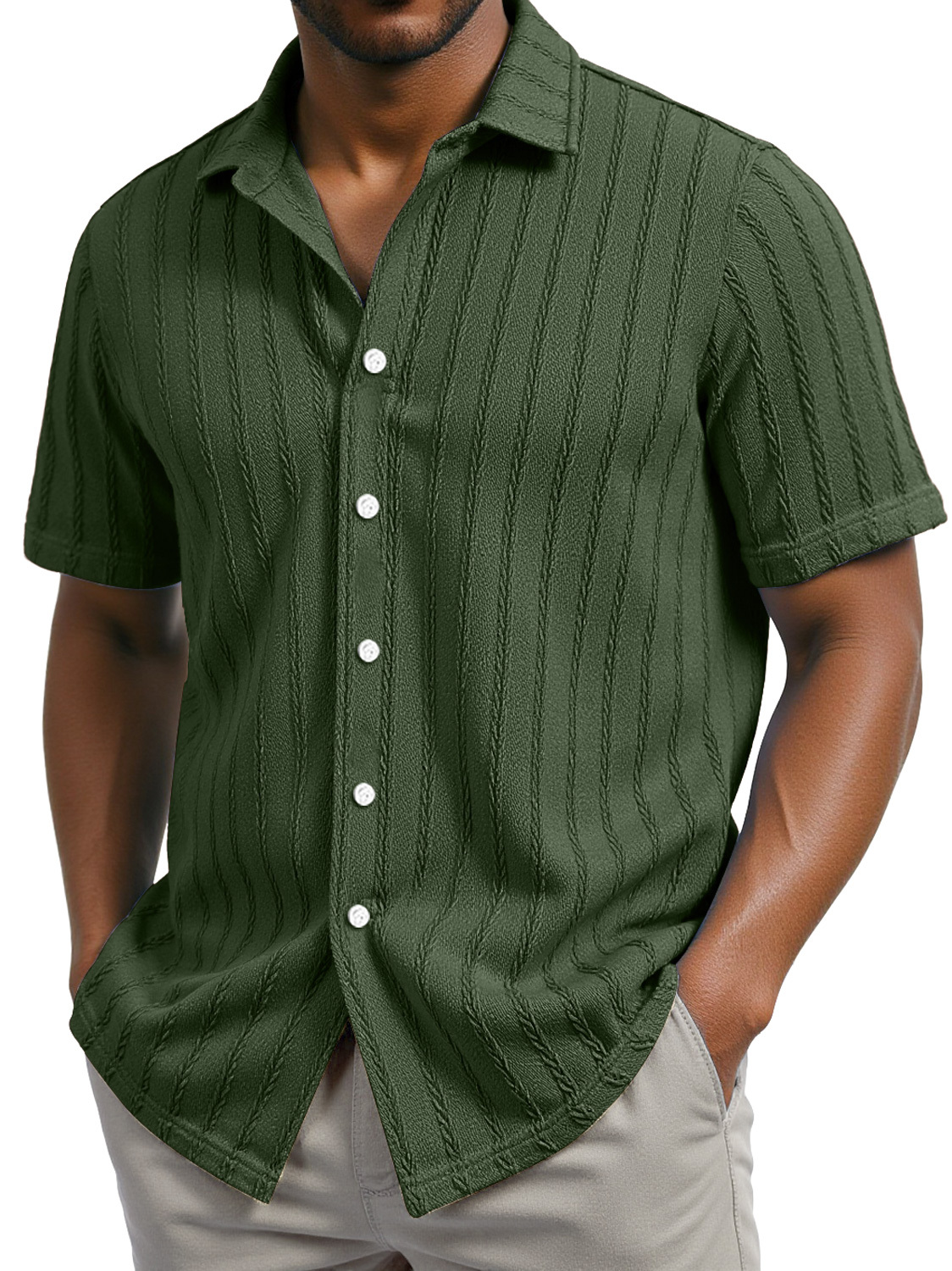 Men's Daily Casual Jacquard Texture Lapel Short-sleeved Shirt