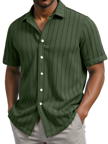Men's Daily Casual Jacquard Texture Lapel Short-sleeved Shirt