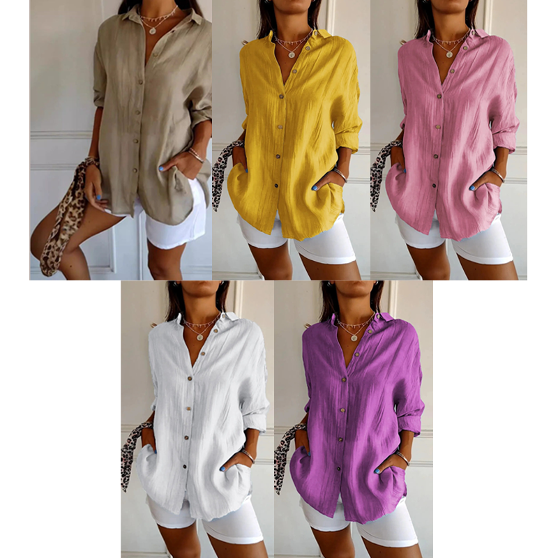 🌷Classic Pleated Textured Single-Breasted Lapel Shirt for Women