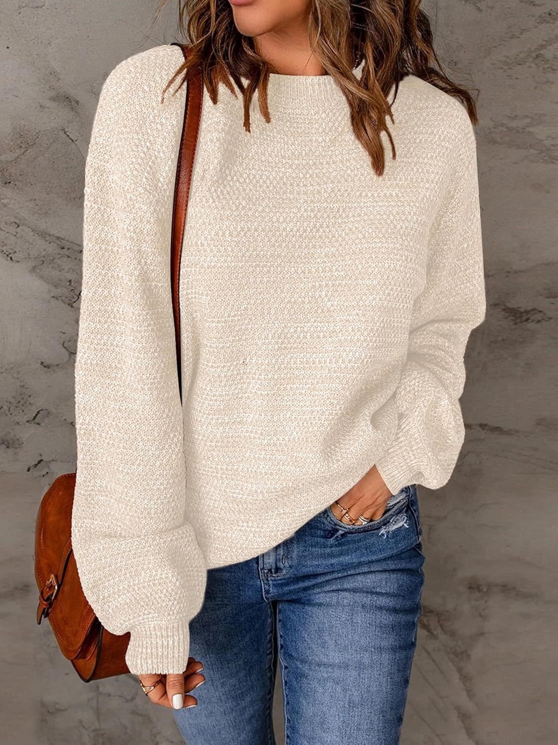 Women's Oversized Sweaters Fall Winter Trendy Crew Neck Pullover Sweater Long Sleeve Loose Heathered Knit Tops 2025