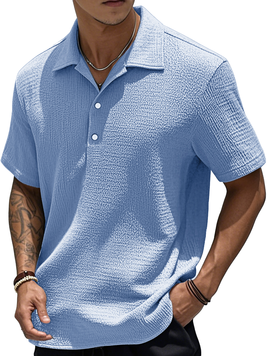  Men's Fashion Retro Pleated Fabric Short-sleeved Polo Shirt 